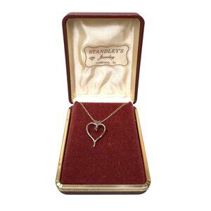Vintage 12K Gold Filled Marvel Heart Pendant Blue Rhinestone Topaz Necklace Box